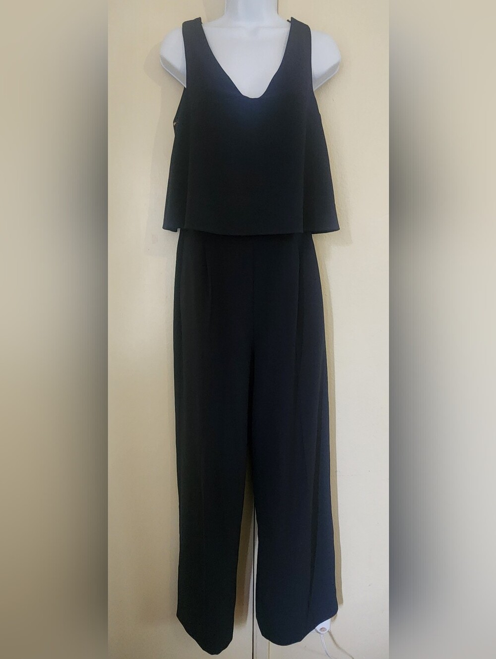 Zara Black Wide-Leg Jumpsuit with Cape Overlay